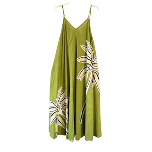 HAUTE HIPPIE Women's Size Large Green Cotton Floral Pullover Maxi Sun Slip Dress